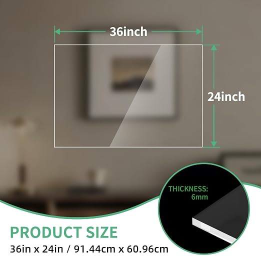 (2 Pack) 1/4 ”(6mm) Thick Clear Acrylic Sheets, 24X36 Plexiglass Sheets for Craft, Sign Blank, DIY Display Project, Cut with Saw or Hand Tools