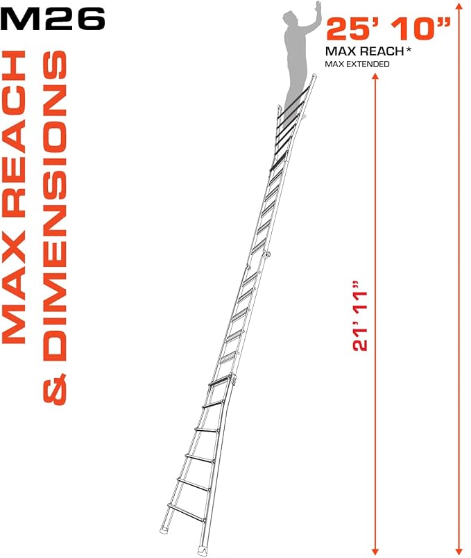 Little Giant Ladders Velocity 26-Ft Folding Multi-Position Ladder, Aluminum, 300 lb Load Capacity, Type 1A Extra Heavy Duty, 26-Ft Reach, with Ratchet Levelers and Wheels (15426-801)