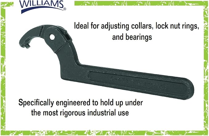Williams JHW474 Adjustable Hook Spanner Wrench with Span Diameter of 2 to 4-3/4-Inch, Ideal for Adjusting Collars, Lock Nut Rings, and Bearings