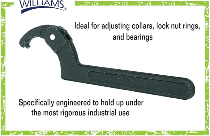 Williams JHW471 Adjustable Hook Spanner Wrench with Span Diameter of 3/4 to 2-Inch, Ideal for Adjusting Collars, Lock Nut Rings, and Bearings