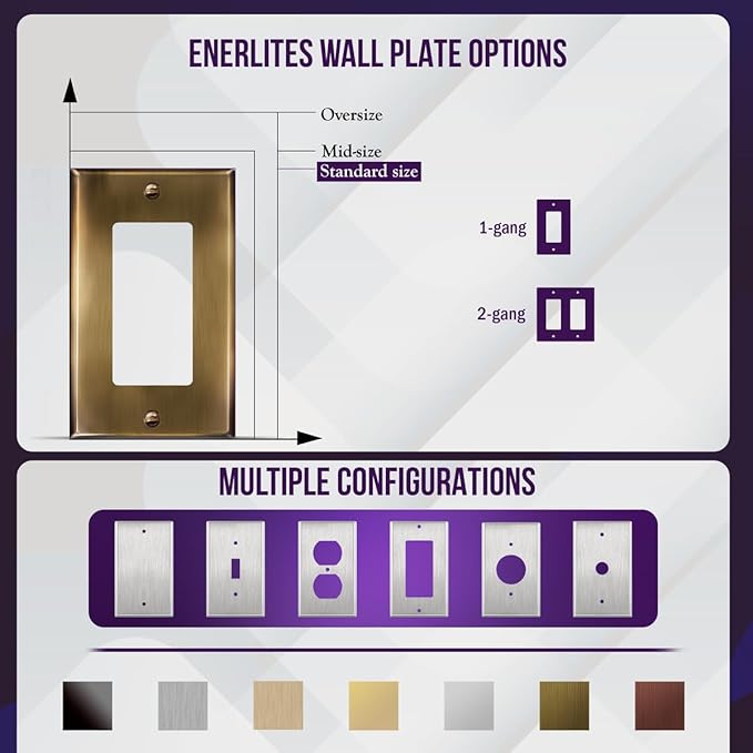 ENERLITES Decorator Switch or Outlet Metal Wall Plate, Stainless Steel 201, Outlet Cover, Corrosion Resistant, Size 1-Gang 4.50" x 2.76", 7731-AB, Antique Brass