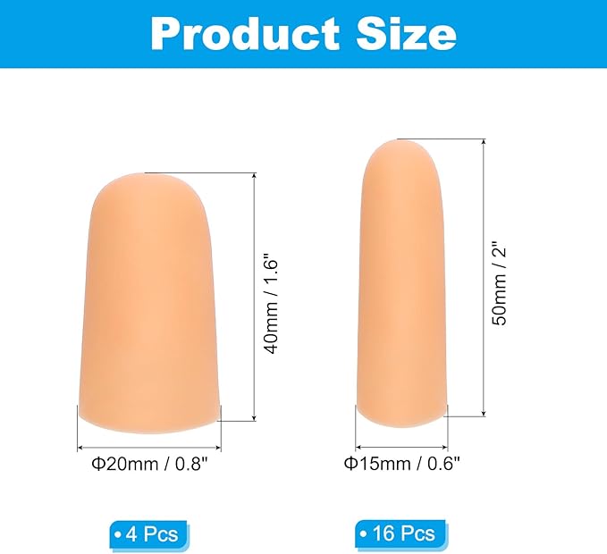 PATIKIL Finger Sleeve Protectors, 20pcs Silicone Finger Cots Cover Cap Thumb Guard Gel Finger Protection for Repair, Sports, 2 Size Skin Color