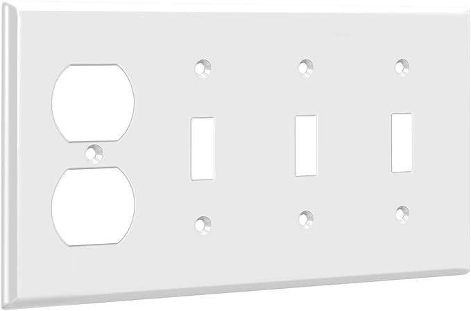 ENERLITES Combination Triple Toggle/Single Duplex Receptacle Outlet Wall Plate, Standard Size 4-Gang Light Switch Cover (4.50" x 8.19"), Polycarbonate Thermoplastic, UL Listed, 881321-W, White