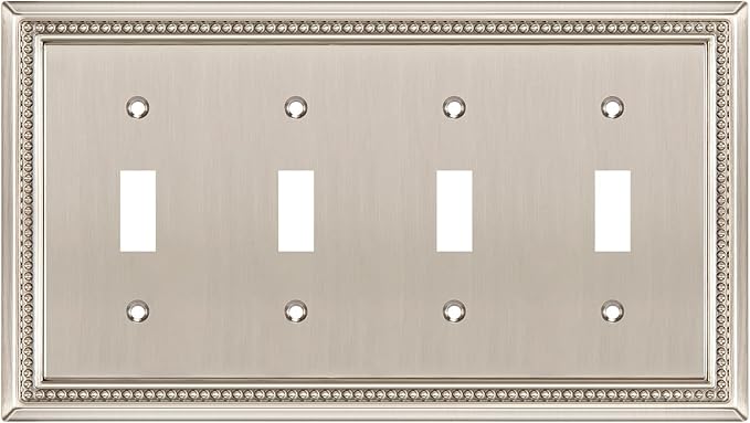 Henne Bery Sunken Pearls Heavy Duty Decorative Wall Plate Switch Plate Outlet Cover (Quad Toggle, Satin Nickel)