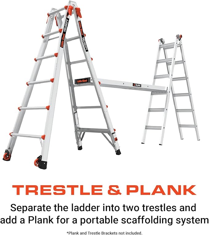 Little Giant Ladders Velocity 26-Ft Folding Multi-Position Ladder, Aluminum, 300 lb Load Capacity, Type 1A Extra Heavy Duty, 26-Ft Reach, with Ratchet Levelers and Wheels (15426-801)