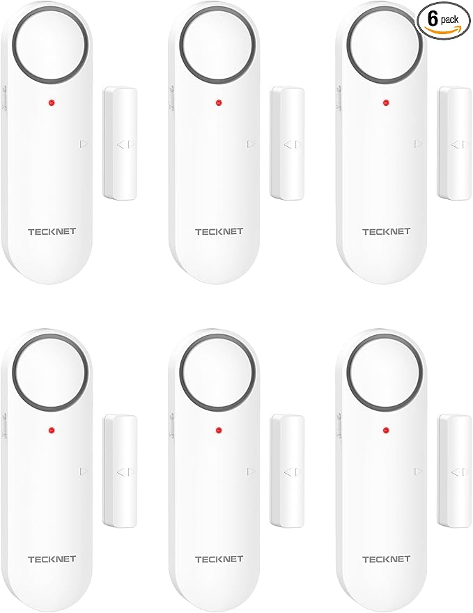TECKNET Door Alarms When Opened, Window Door Alarm for Kids Safety, 2-in-1 Alarm & Chime, Door Sensor for Home Security, 3-Level Volume Control, Window Alarms for Garages, Apartment, 6Pcs