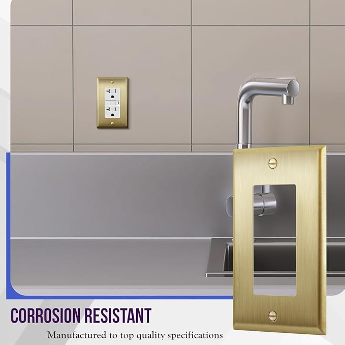 ENERLITES Decorator Switch or Outlet Metal Wall Plate, Stainless Steel Outlet Cover, Corrosion Resistant, Size 1-Gang 4.50" x 2.76", Stainless Steel 201, 7731-BB, Brushed Brass, Gold