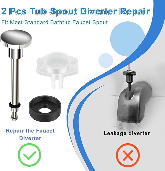 2 Set Tub Spout Diverter Repair Kit, Bathroom Shower Bathtub Leaky Faucet Repair Replacement Parts, with 2 Diverter Valve Stems, 2 Cup Seals and 2 Gates (Chrome)