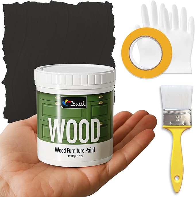 DWIL Matte Finish Furniture Paint - 5 Oz All-in-One Kit for Cabinets, Doors, Tables, and Dressers Refinishing - Water-Based, Non-Toxic & Odorless, Easy to Apply(Black)