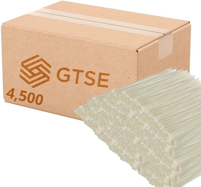 GTSE 12 Inch White/Clear Zip Ties, 4,500 Bulk Contractors Pack, 120lb Strength, UV Resistant Long Nylon Cable Ties, Self-Locking 12" Tie Wraps, Full Carton