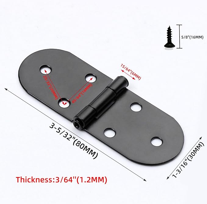 3-5/32 x 1-3/16 Inch (80x30mm) Folding Flip Top Hinges 10 Pack - 180 Degree Drop Leaf Table Butt Hinge | Concealed Table Small Hidden Hinge for Wooden Box & Desk Drawer for Home Office DIY