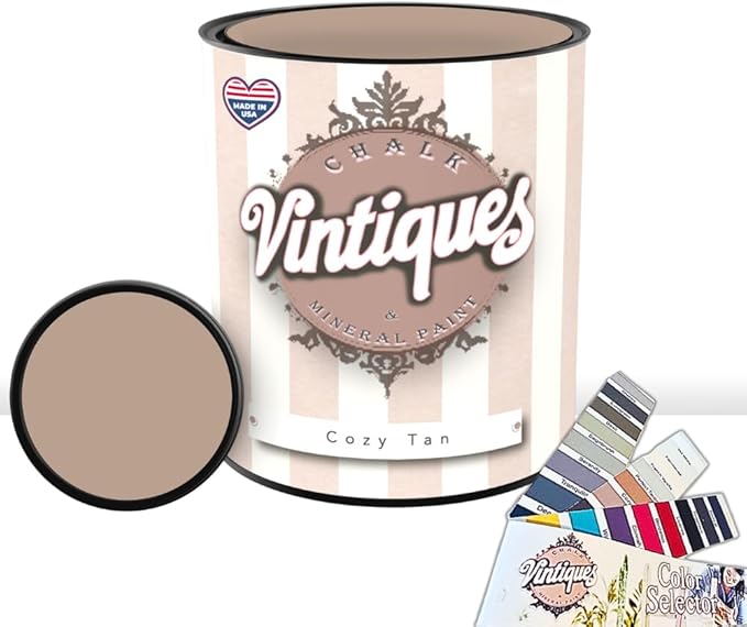 Vintiques Chalk & Mineral Paint, Cozy Tan, 32oz - Matte Finish- Easy Application for DIY Projects - Furniture, Wood, Metal, Home Decor and More - includes color card