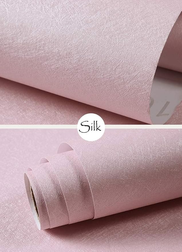 Cohoo Home Silk Pink Wallpaper Peel and Stick Contact Paper Pink Textured Silk Wallpaper Stick and Peel Self Adhesive Removable Paper Bedroom Wall Sticky Girls Drawer Liner Waterproof 15.7inW 197inL