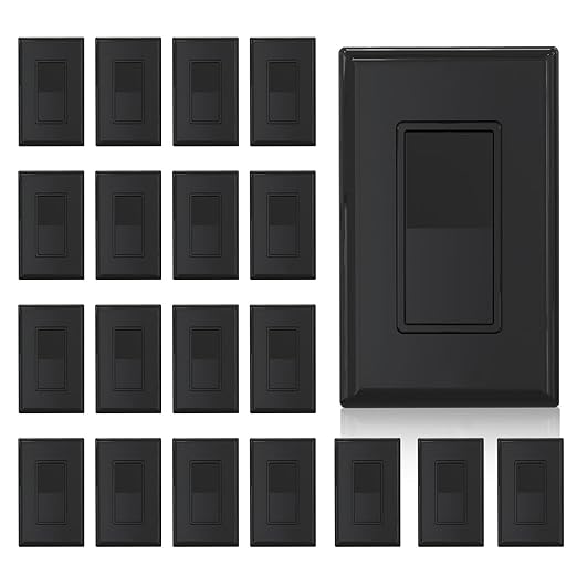 ELEGRP 3 Way Decorator Light Switch, 15Amp, 120-277 Volt, AC Rocker Paddle Wall Switch Replacement, Self-Grounding, Residential Grade, Screwless Wall Plate, UL Listed (20 Pack, Glossy Black)