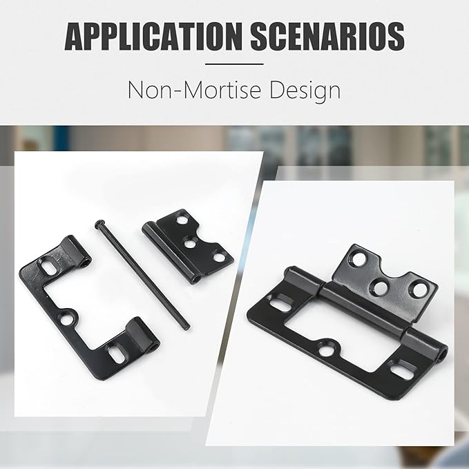 2PCS Non-Mortise Hinges 3 inch Black Door Hinges with Mounting Screws, Chest Hinges Heavy Duty Bifold Door Hinges Iron Cabinet Hinges, Precision Butt Hinge for Furniture Windows Cupboard
