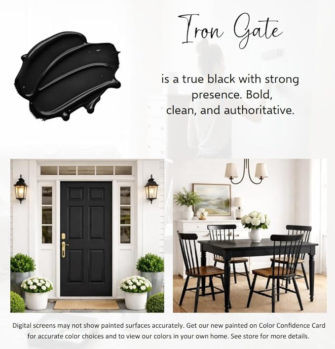 ALL-IN-ONE Paint by Heirloom Traditions, Iron Gate (Black), Quart - Durable cabinet and furniture paint. Built in primer and top coat, no sanding needed. Includes our 30 featured color card.