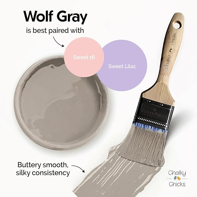 Chalky Chicks 16 Fl Oz Matte Wolf Gray (Gray/Beige) Chalk Paint for Furniture Without Sanding - No Prep Furniture Paint No Sanding All in One for Crafts, Walls, Cabinet, Metal, Dresser, Farmhouse