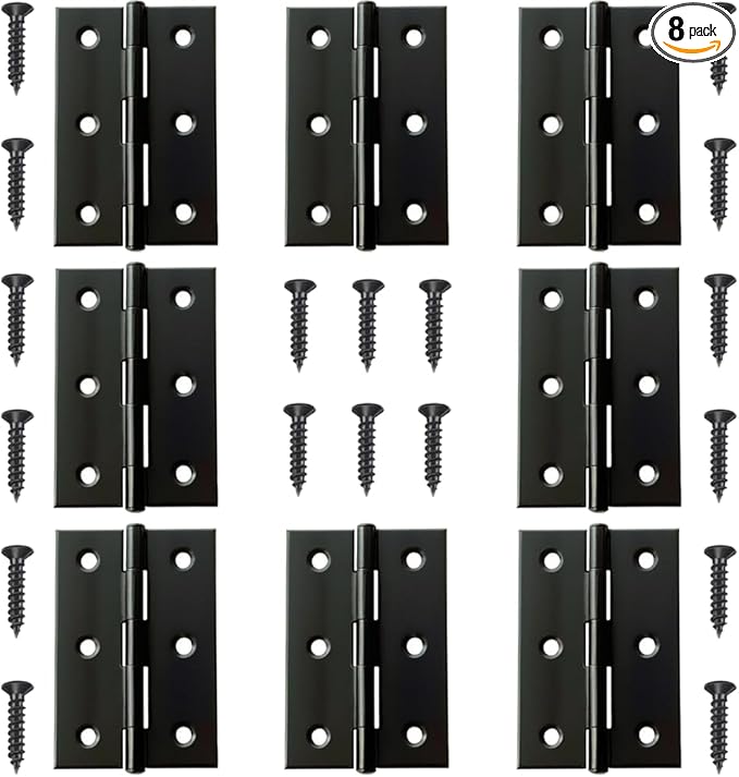 8 Pack 3 Inch Black Stainless Steel Butt Hinges with Screws - Rustproof Cabinet Door Hinges for Furniture, Wooden Boxes, Chest & DIY Projects
