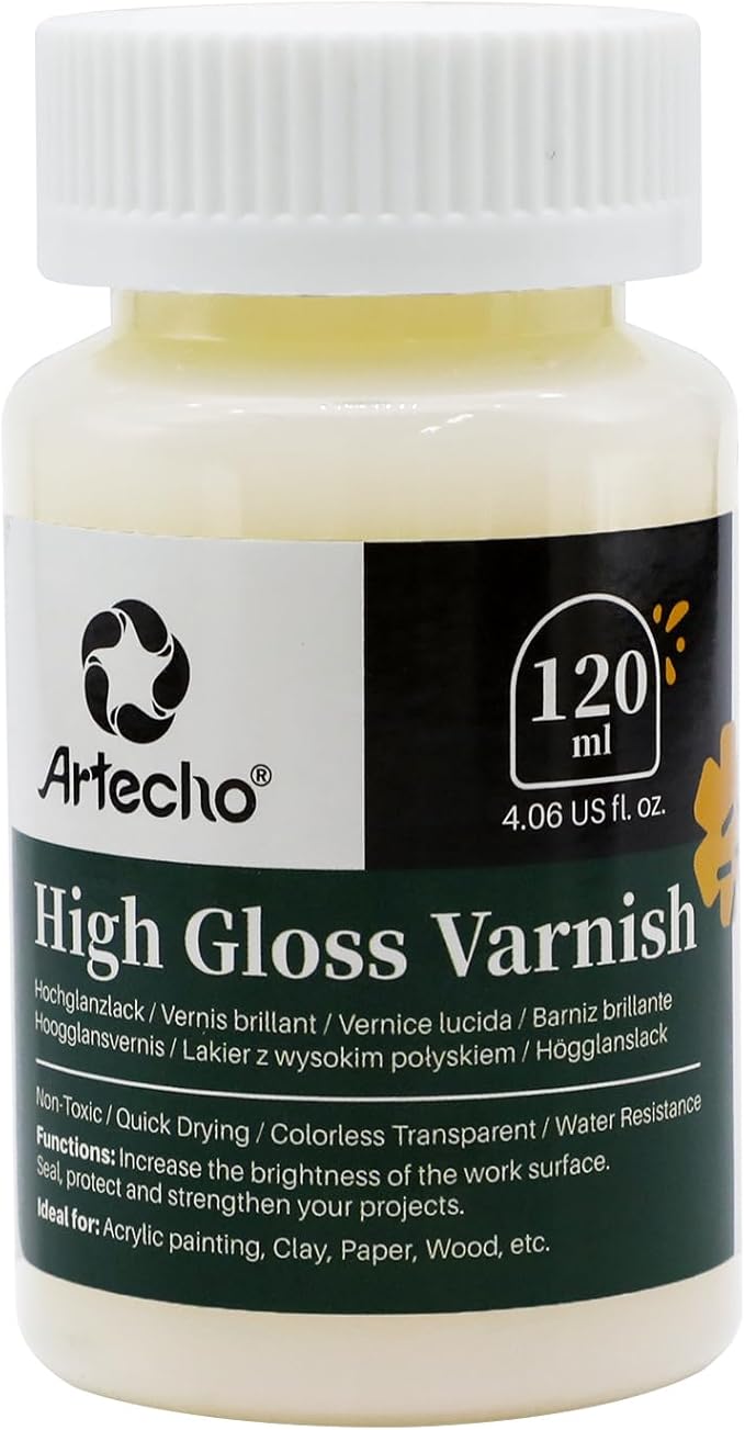 Artecho High Gloss Varnish 4oz / 120ml for Air Dry Clay, Acrylic Painting, Wood, Canvas
