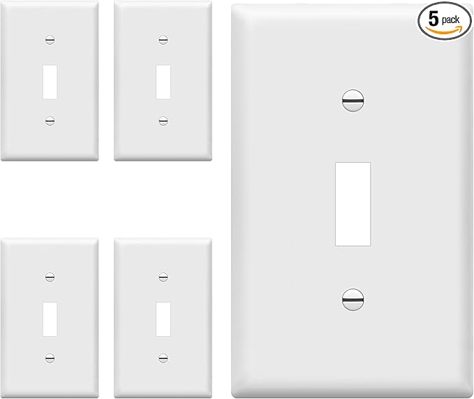 ENERLITES Light Switch Cover Plate, Toggle Wall Plate Cover, Size 1-Gang 4.50" x 2.76", Unbreakable Polycarbonate Thermoplastic, 8811-W-5PCS, White (5 Pack)