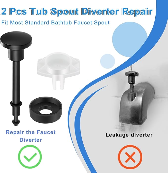 2 Set Tub Spout Diverter Repair Kit, Bathroom Shower Bathtub Leaky Faucet Repair Replacement Parts, with 2 Diverter Valve Stems, 2 Cup Seals and 2 Gates (Matte Black)