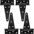 HILLMASTER 6 Inch T-Strap Heavy Duty Shed Door Hinges Gate Strap Hinges Black Tee Hinge Wrought Hardware for Wooden Fences,Yard,Barn Door,Rustproof (4 Pack)
