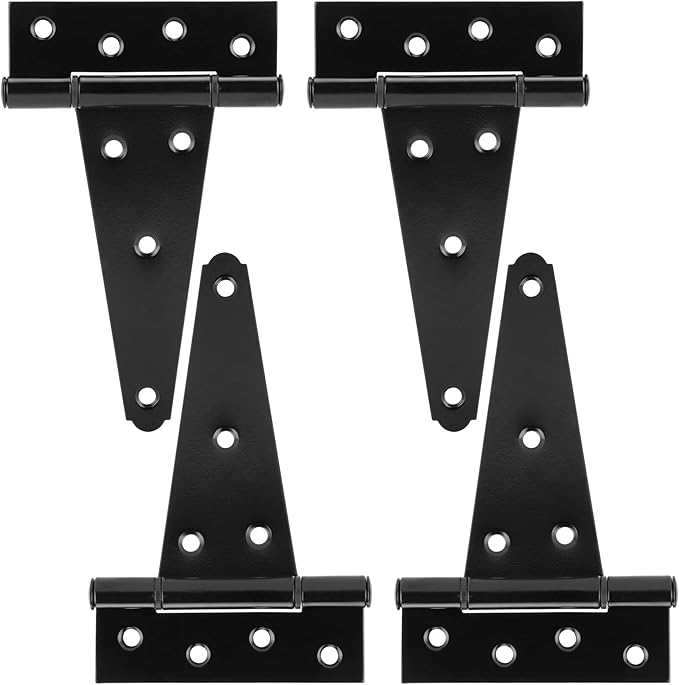 HILLMASTER 6 Inch T-Strap Heavy Duty Shed Door Hinges Gate Strap Hinges Black Tee Hinge Wrought Hardware for Wooden Fences,Yard,Barn Door,Rustproof (4 Pack)
