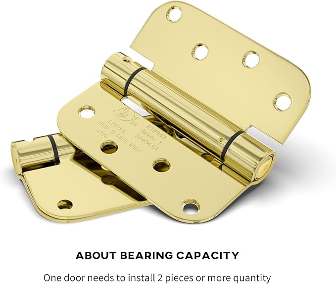 goldenwarm 2pack Polished Brass Door Hinges 4 Inch Self Closing Spring Door Hinge with 5/8" Radius Corners - Adjustable Door Closing, Residential & Heavy-Duty Hardware