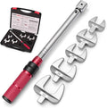 Mini Split Torque Wrench Set, 10–80 Nm HVAC Torque Wrench with 5 Fixed Open End Heads, 17/22/26/29/32 mm Open End Torque Wrench for Mini Split Installation, Adjustable Torque Wrench for Flare Nuts