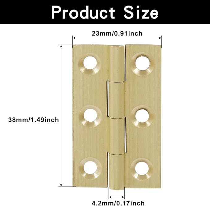 Murtenze 8 Pcs Mini Solid Brass Cabinet Hinges, Small Box & Drawer Butt Hinges