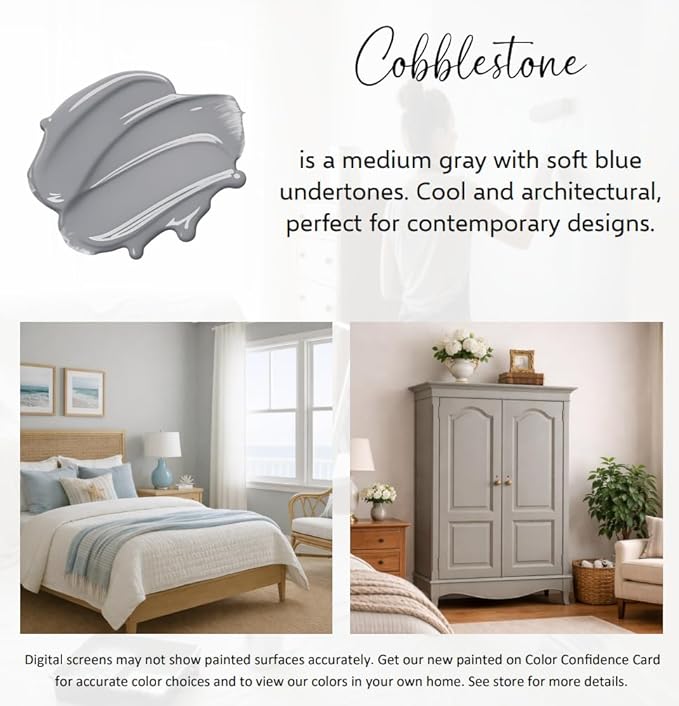 ALL-IN-ONE Paint by Heirloom Traditions, Cobblestone (Gray with subtle Blue Undertones), 8oz Sample - Durable cabinet and furniture paint. Built in primer and top coat, no sanding needed. Includes our
