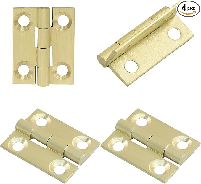 Murtenze 4 Pcs 1 Inch Mini Solid Brass Hinges，Brass Cabinet Hinges Small Box Hinges Butt Hinges for Cabinet, Drawer, Wood Box