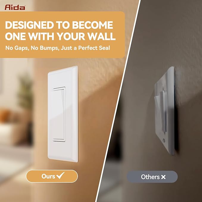 AIDA 1-Gang Screwless Light Switch Cover Plate, Standard Decorative Outlet Covers - Glossy White, 4-Pack Unbreakable Polycarbonate Wall Plates for Decorator Device, UL Listed, 4.5" H x 2.75" L