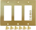 Rio Salto BRASS Rocker Light Switch Cover Plate 3 Gang Decorator Paddle GFCI Triple Switch Plate Brushed Gold Metal Outlet Covers Decorative Wall Plates — Deco Collection, Standard Size, 4.50" X 6.33"