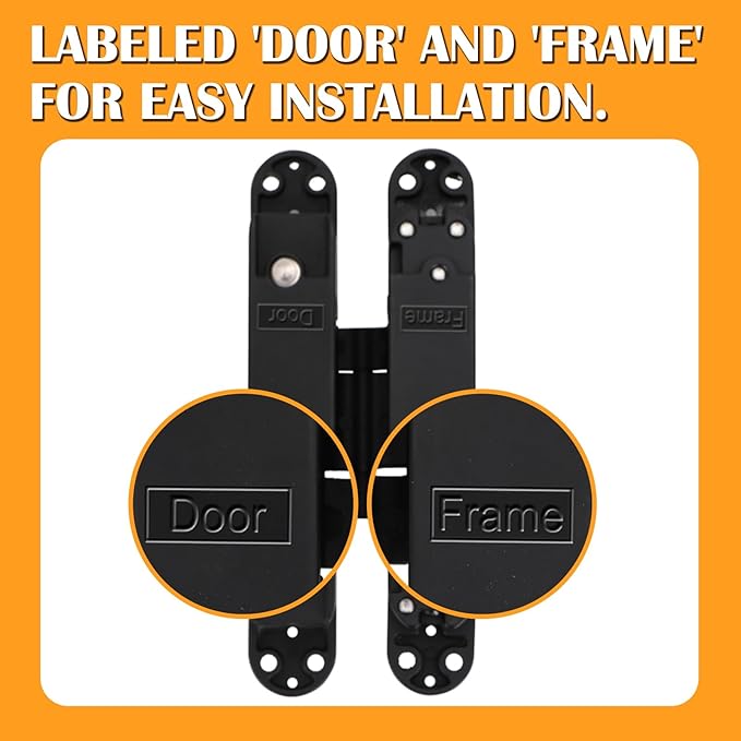 HBL' 2 Pack Hidden Door Hinges, 7 Inch Black Heavy Duty Hidden Hinges for Secret Doors, 3-Way Adjustable to Bulid Conceal Bookcase Door