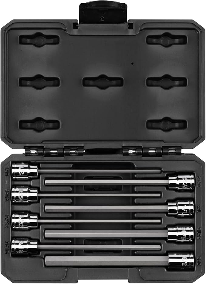 TEKTON Long Hex Bit Socket Set, 8-Piece | SHB91313 | 3/8 Inch Drive, (1/8 - 3/8 in.), Case