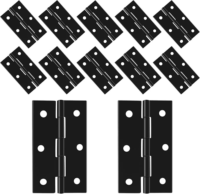 12pcs Butt Hinges Black Door Hinges, 2.63" x 1.46" Cabinet Door Hinge, Flat Folding Box Hinges for Jewelry, Wooden Box, Small Cupboard Furniture Hinges