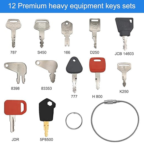 12 Pcs Multi Types Heavy Equipment Key Set, Construction Master Machine Keys Set Compatible with Bob-cat HySter JD CAT Volvo Komatsu JLG Toyota, Master Ignition Key for Workers and Opeartors