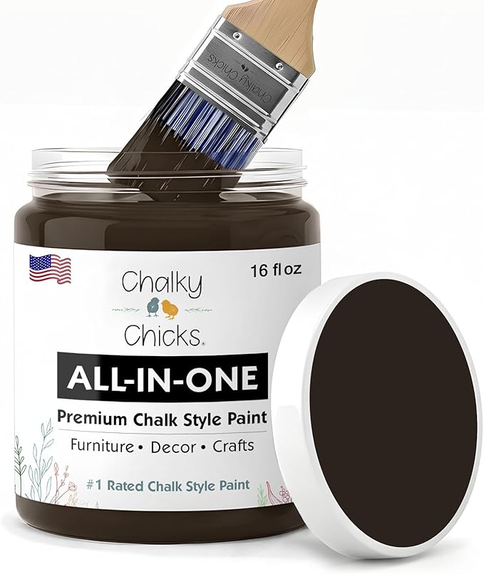 Chalky Chicks 16 Fl Oz Matte Lava Cake (Dark Brown) Chalk Paint for Furniture Without Sanding - No Prep Furniture Paint No Sanding All in One for Crafts, Wood, Cabinet, Metal, Dresser, Farmhouse