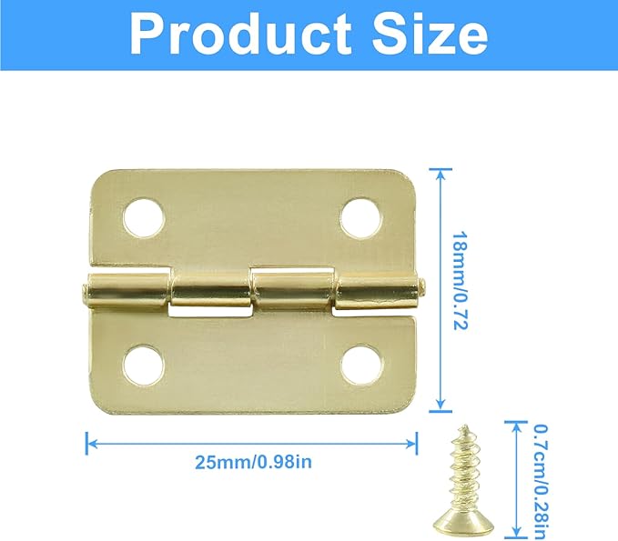 50 Pcs Small Hinges 1 Inch Butt Hinge with Screws,Jewelry Box Hinges Mini Hinges,Folding Craft Hinges Small Cabinet Hinges for DIY Box Mini Furniture Cupboard Closet(Gold)
