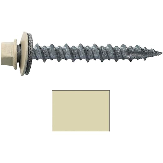 10 x 1-1/2" Ivory Metal Roofing Screws - Hex Washer Head- Self-Starting/Tapping - EPDM Washer. 1 x 250 Count Bag - 250 Screws