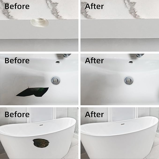 Tub and Shower Repair Kit White, Fiberglass Tub and Porcelain Repair Kit, Acrylic, Enamel, Ceramics Tile Toilet and Sink Repair Kit, Repair cracks, fragments, holes and pits, Bathtub Repair Kit White
