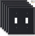 ELEGRP 2-Gang Toggle Switch Wall Plates, Standard Size 4.53" H x 4.57" L Unbreakable Thermoplastic Faceplate Cover for Toggle Dimmer Light Switches, UL Listed (5 Pack, Glossy Black)