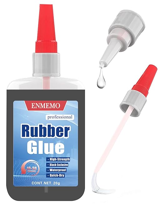 (2-in-1) Black Rubber Glue with Brush Applicator & Nozzle,Instant Glue Bonding Between Rubbers,Rubber and Other Materials,Instant Cement for Tire,Tube, Edge,etc