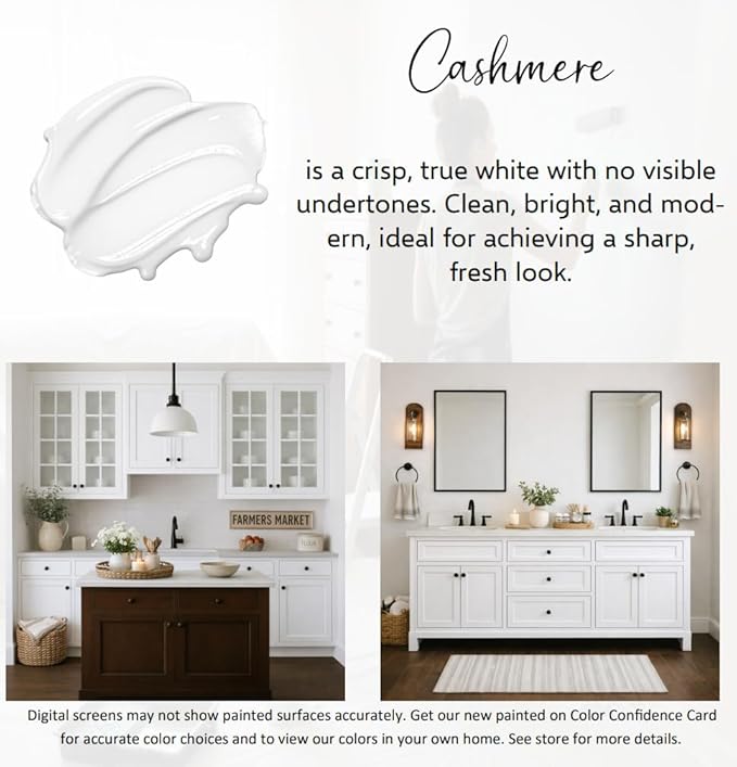 ALL-IN-ONE Paint by Heirloom Traditions, Cashmere (True White), Gallon - Durable cabinet and furniture paint. Built in primer and top coat, no sanding needed. Includes our 30 featured color card.