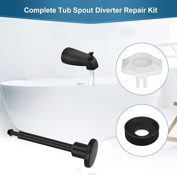 2 Set Tub Spout Diverter Repair Kit, Bathroom Shower Bathtub Leaky Faucet Repair Replacement Parts, Includes 2 Diverter Valve Stems, 2 Gates Seals and 2 Cup (Matte Black)