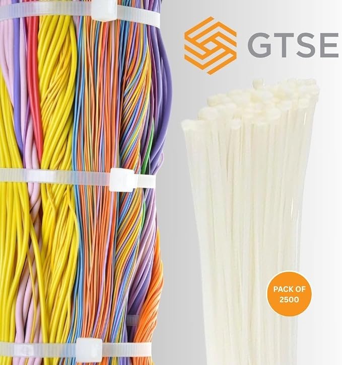 GTSE 18 Inch White/Natural Zip Ties, 2,500 Bulk Contractors Pack, 120lb Strength, UV Resistant Long Nylon Cable Ties, Self-Locking 18" Tie Wraps, Full Carton