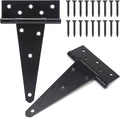 8 Inch T-Strap Shed Door Hinges Heavy Duty, Black Tee Hinge for Wooden Fences, Yard Door, Barn Door Gates, Wrought Hardware Rustproof, 2PCS