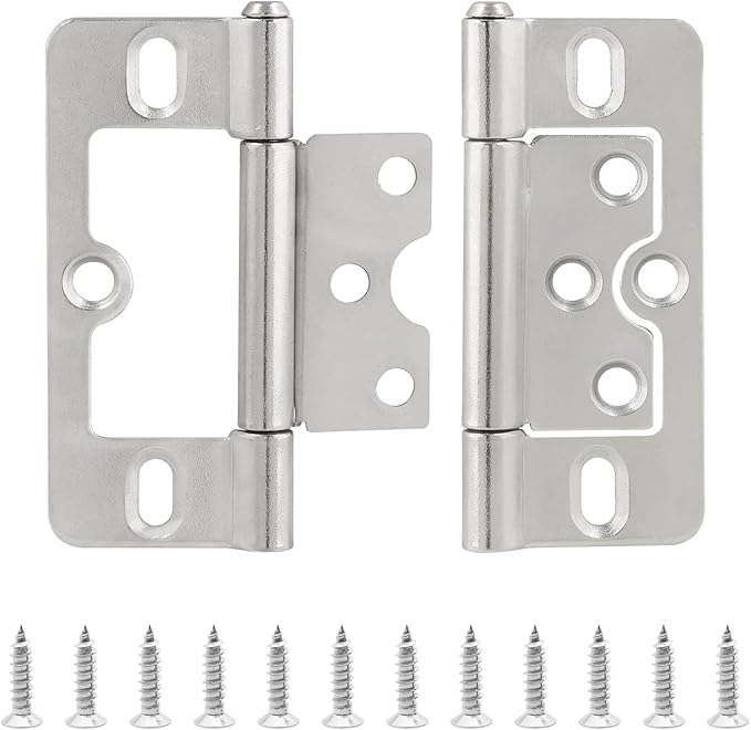 2PCS Non-Mortise Hinges 3 inch Nickel Door Hinges with Mounting Screws, Chest Hinges Heavy Duty Bifold Door Hinges Iron Cabinet Hinges, Precision Butt Hinge for Furniture Windows Cupboard