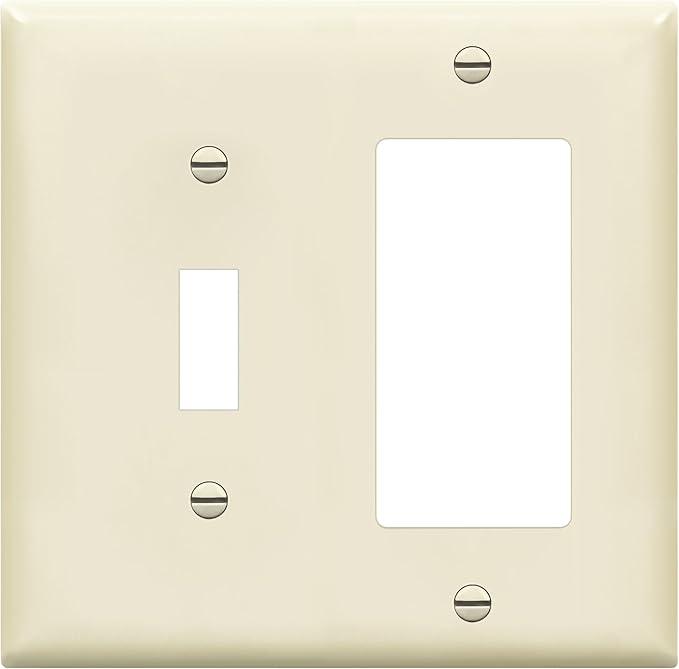 ENERLITES Combination Toggle Switch/Decorator Switch Wall Plate, Size 2-Gang 4.50" x 4.57", Polycarbonate Thermoplastic, 881131-LA, Light Almond